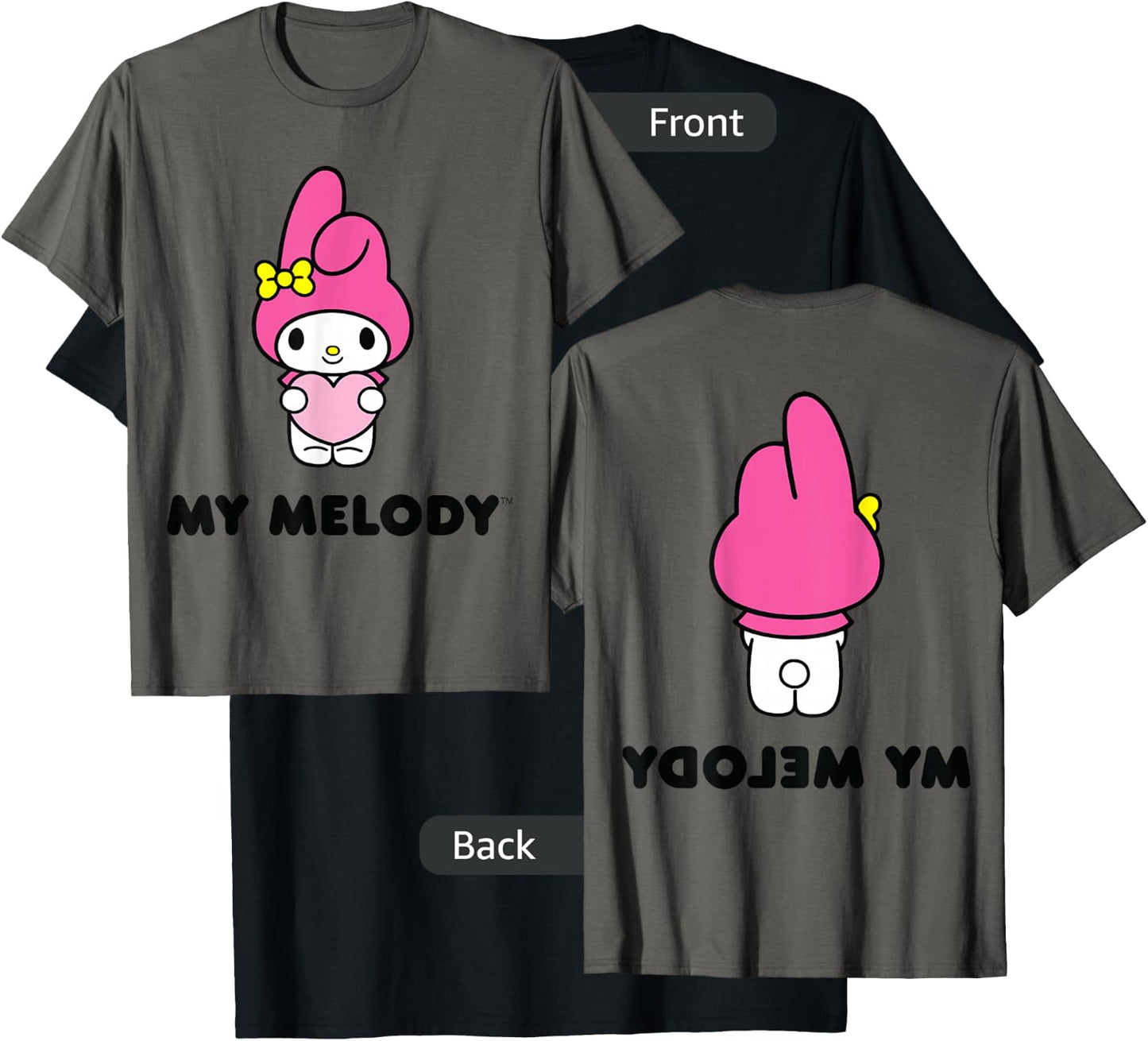 My Melody Character Front and Back Small T-Shirt - T-Shirt | Black