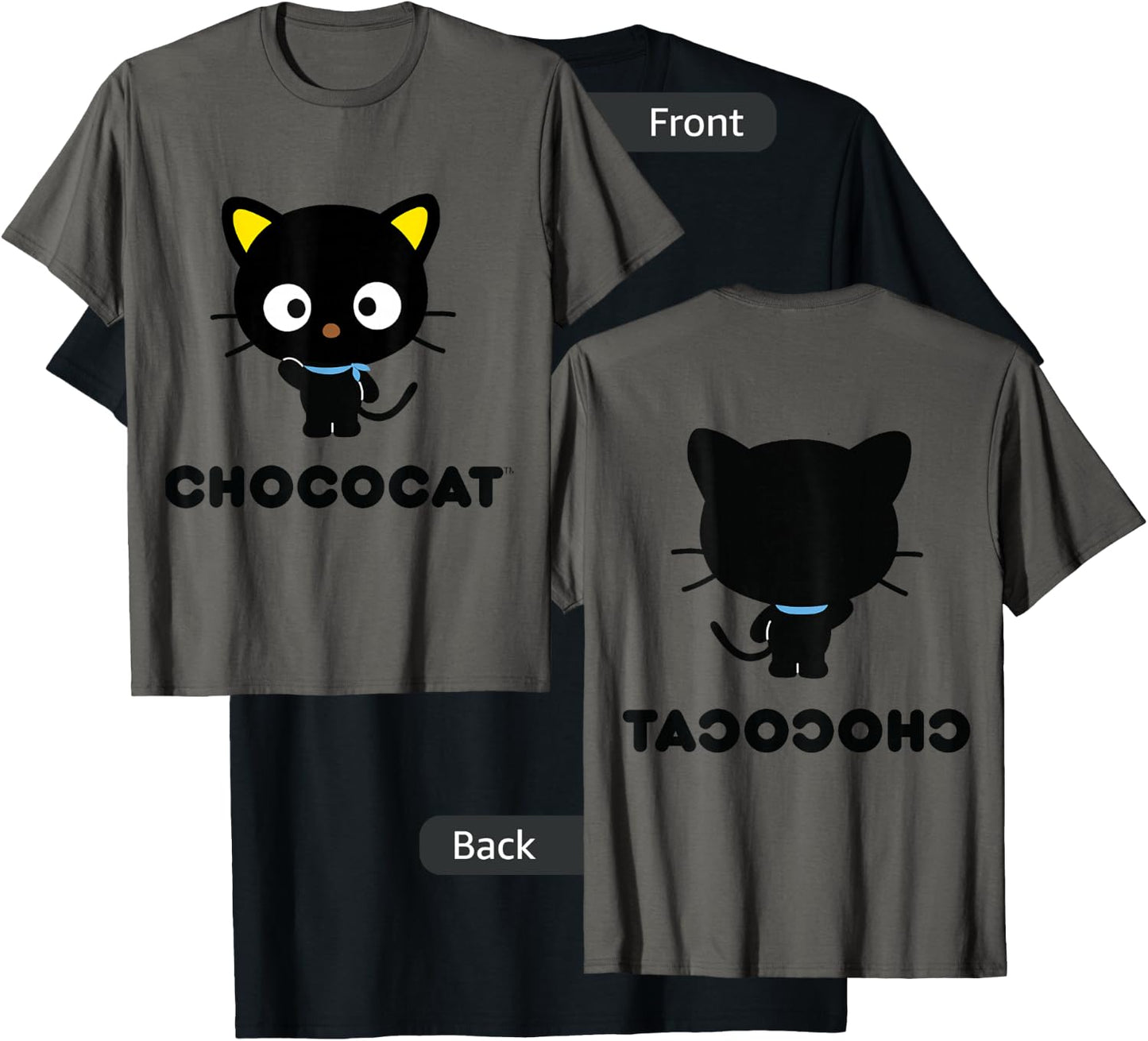 SANRIO Chococat Character Front and Back , Grey T-Shirt - T-Shirt | Black