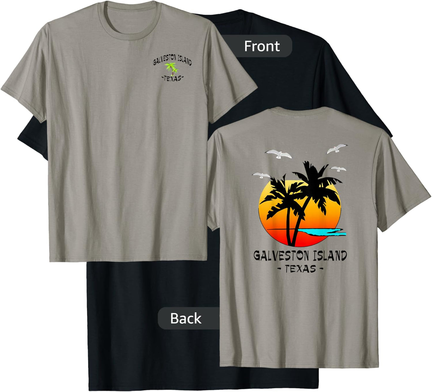 2 Sided Galveston Island, Texas Destination Gift Beachwear T-Shirt - T-Shirt | Black