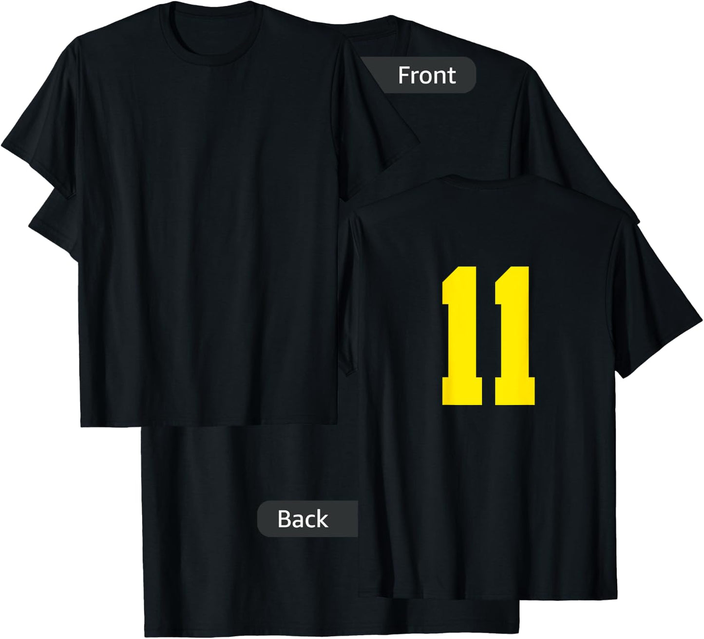 Yellow Number 11 ( on Back) Sports Team Jersey Number T-Shirt - T-Shirt | Black