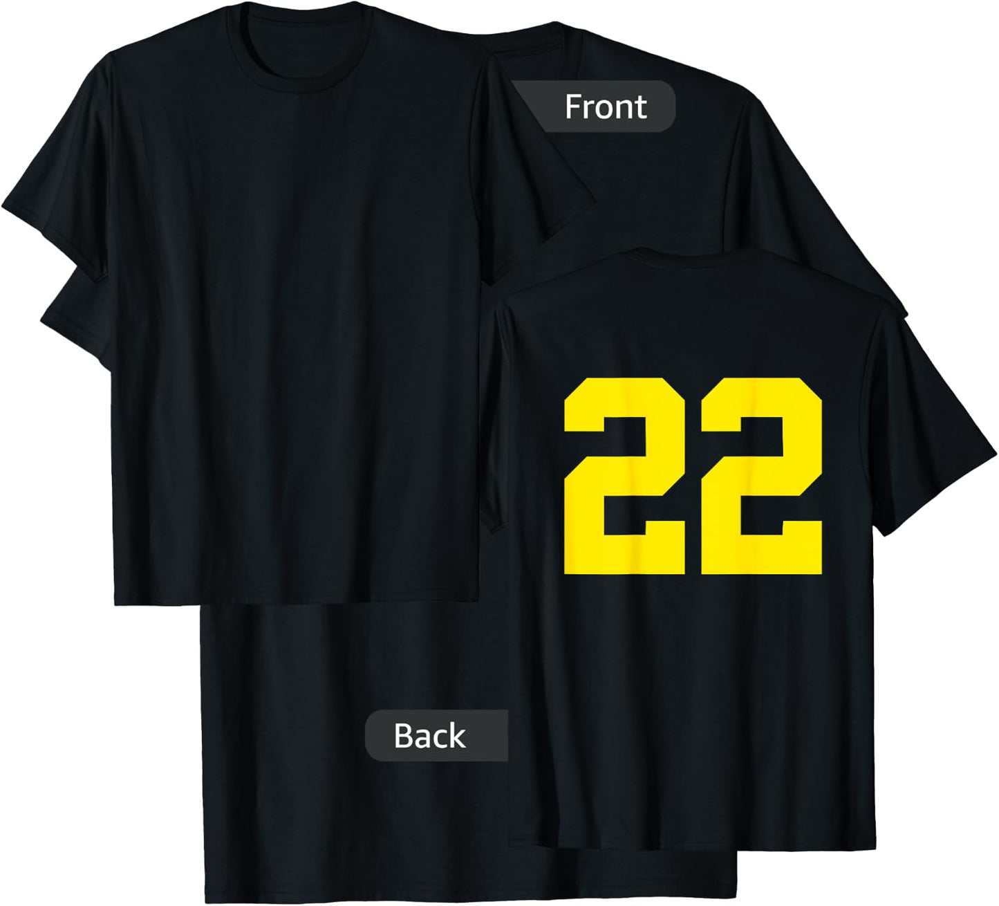Yellow Number 22 (on Back) Sports Team Jersey Number T-Shirt - T-Shirt | Black