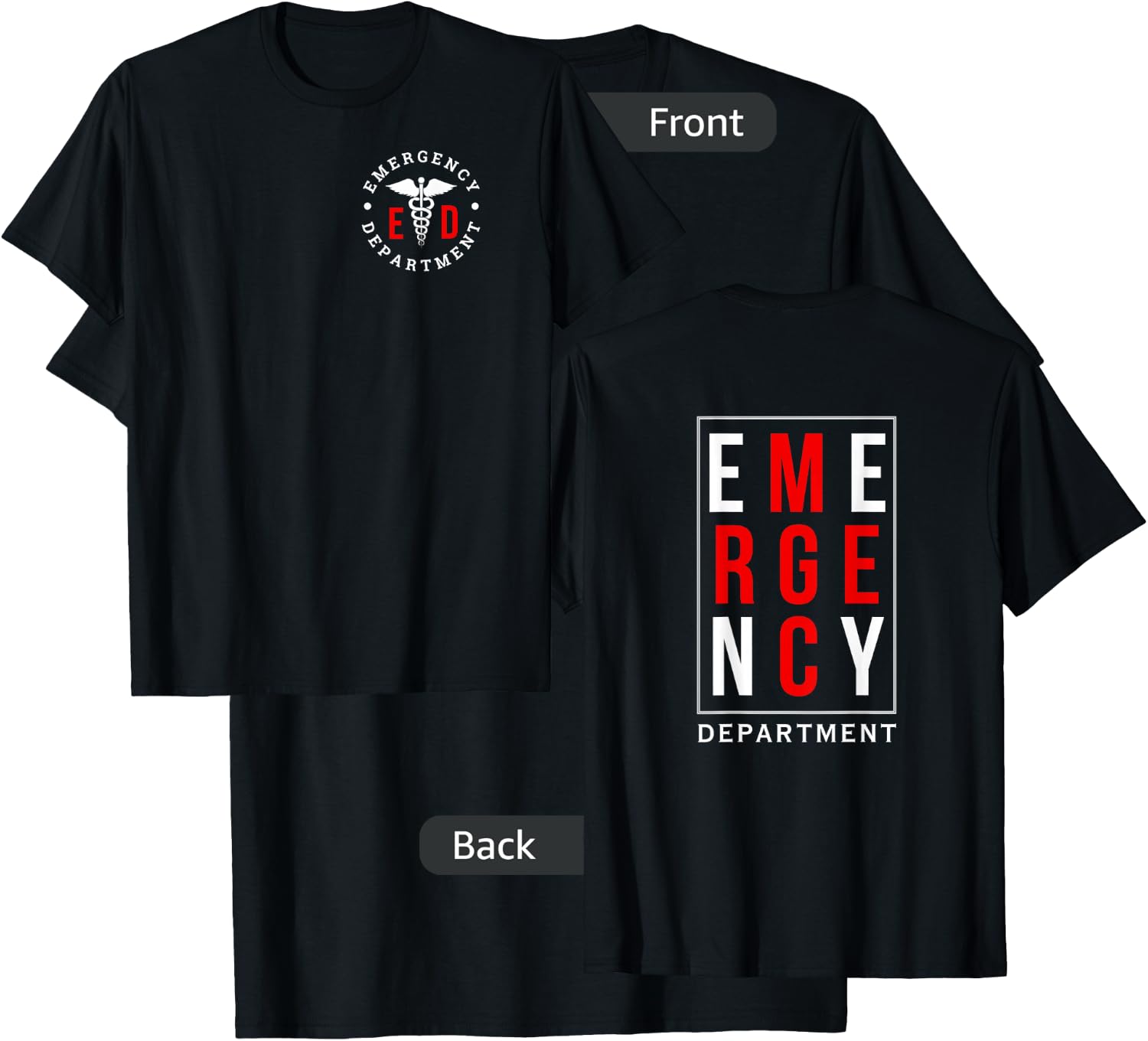 Emergency Department ER Trauma Front and Back Design T-Shirt - T-Shirt | Black