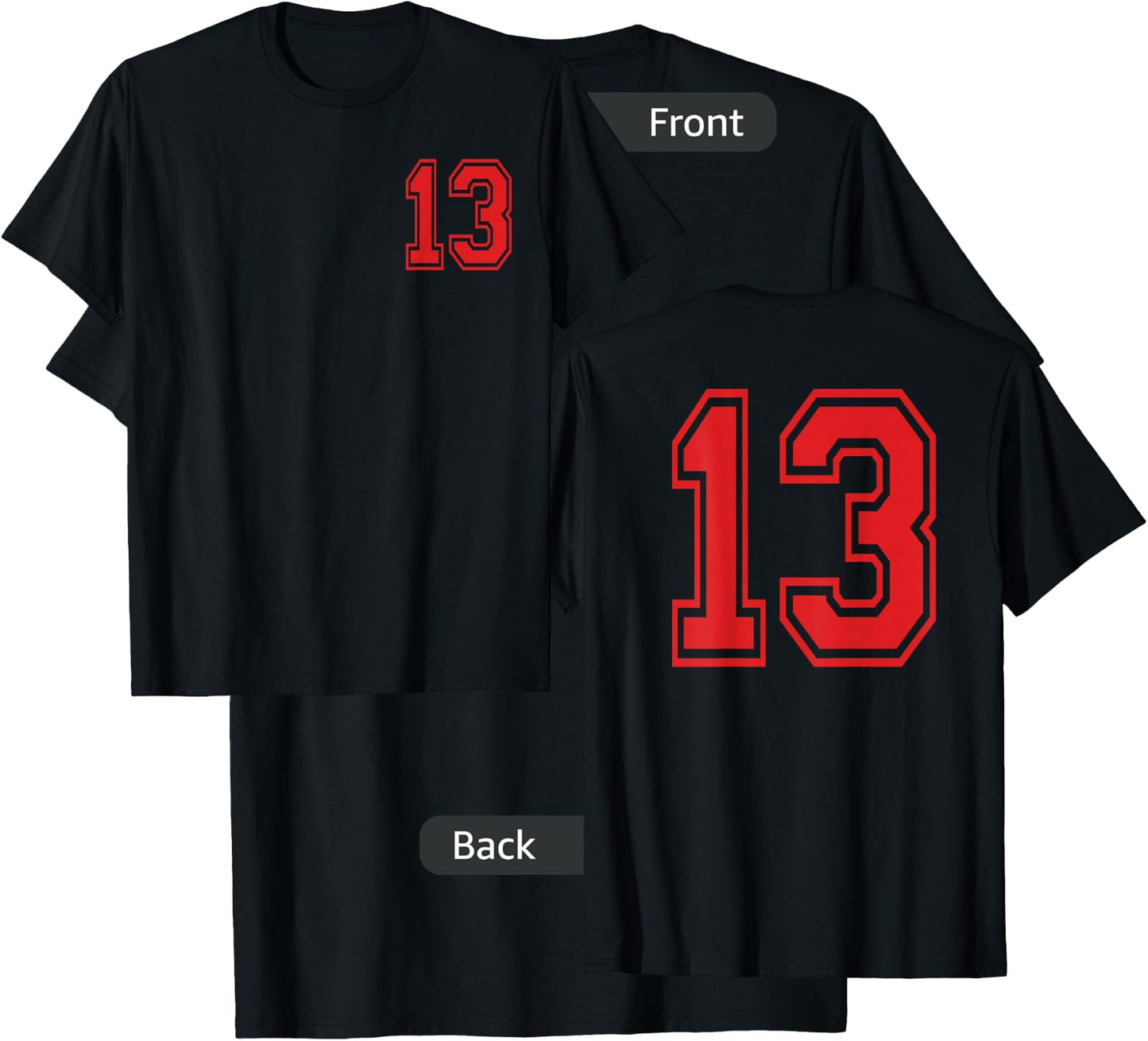 Number 13 in Red T-Shirt - T-Shirt | Black
