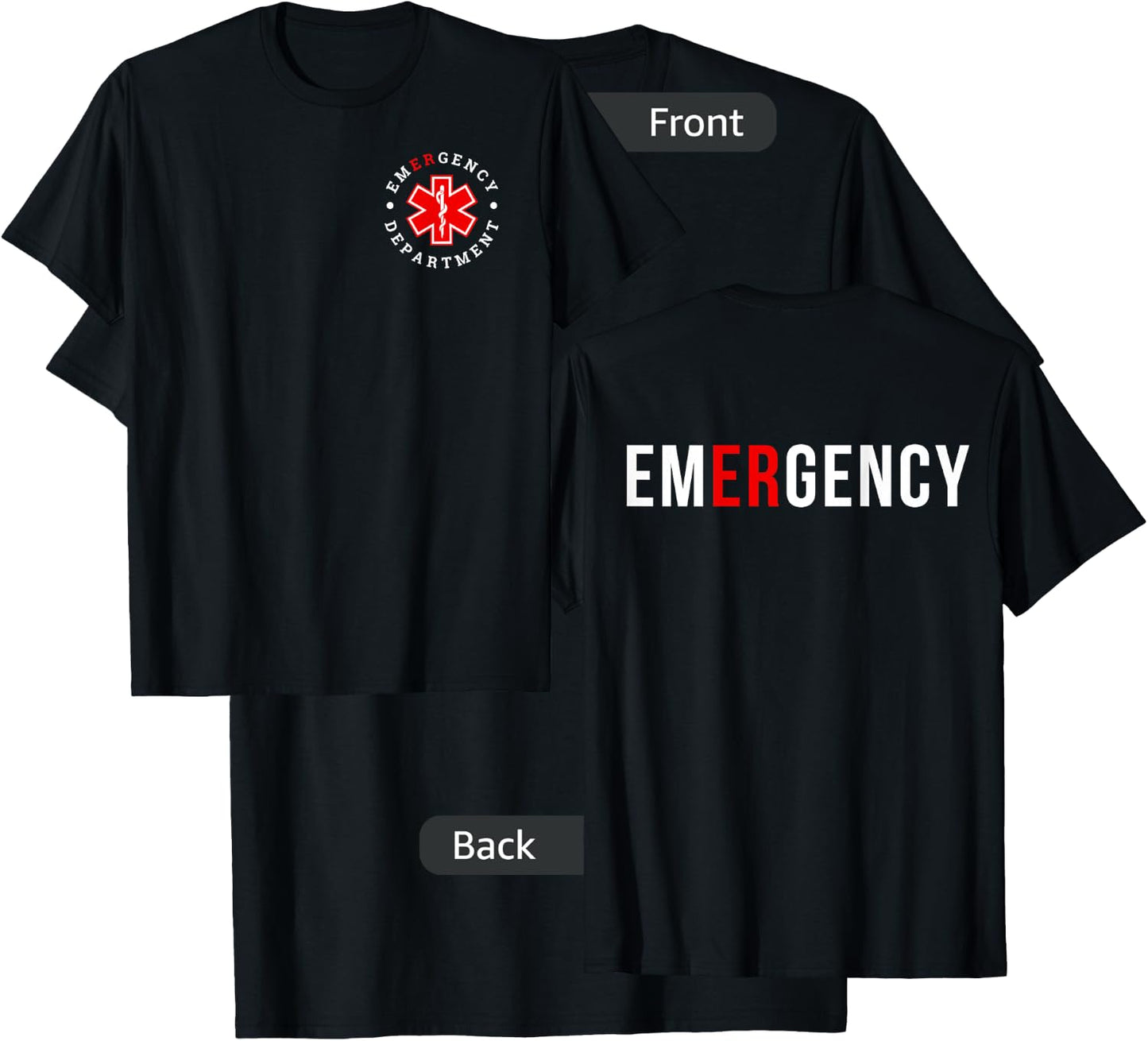 Emergency Department ER Trauma Front and Back Design T-Shirt - T-Shirt | Black