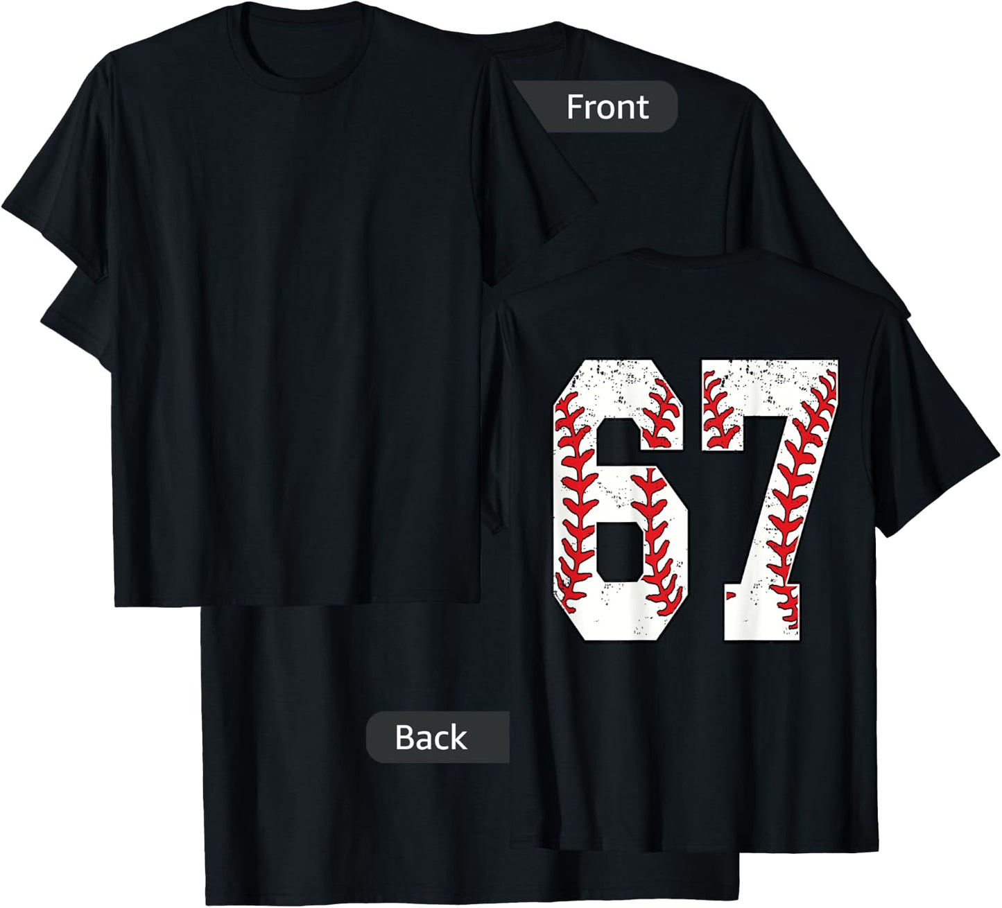 Number #67 Baseball Jersey Number 67 Print On Back T-Shirt - T-Shirt | Black