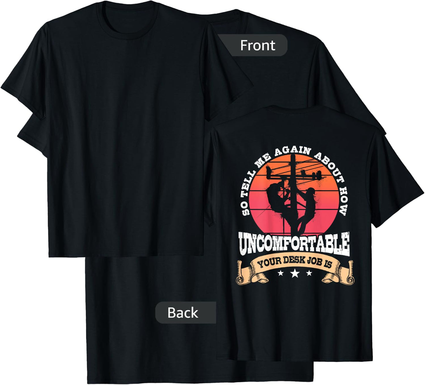 Lineman Gifts Line Worker Image On Back of Shirt T-Shirt - T-Shirt | Black