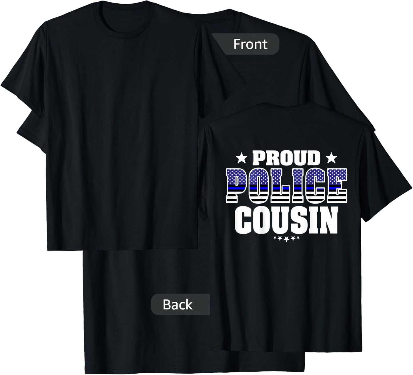 Proud Police Cousin Thin Blue Line US Flag Cop's Family T-Shirt - T-Shirt | Black
