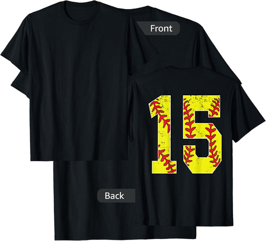 Number #15 Softball Jersey Number 15 Print On Back T-Shirt - T-Shirt | Black