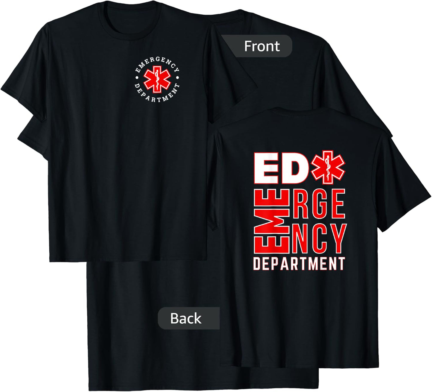 Emergency Department ER Trauma Front and Back Design T-Shirt - T-Shirt | Black