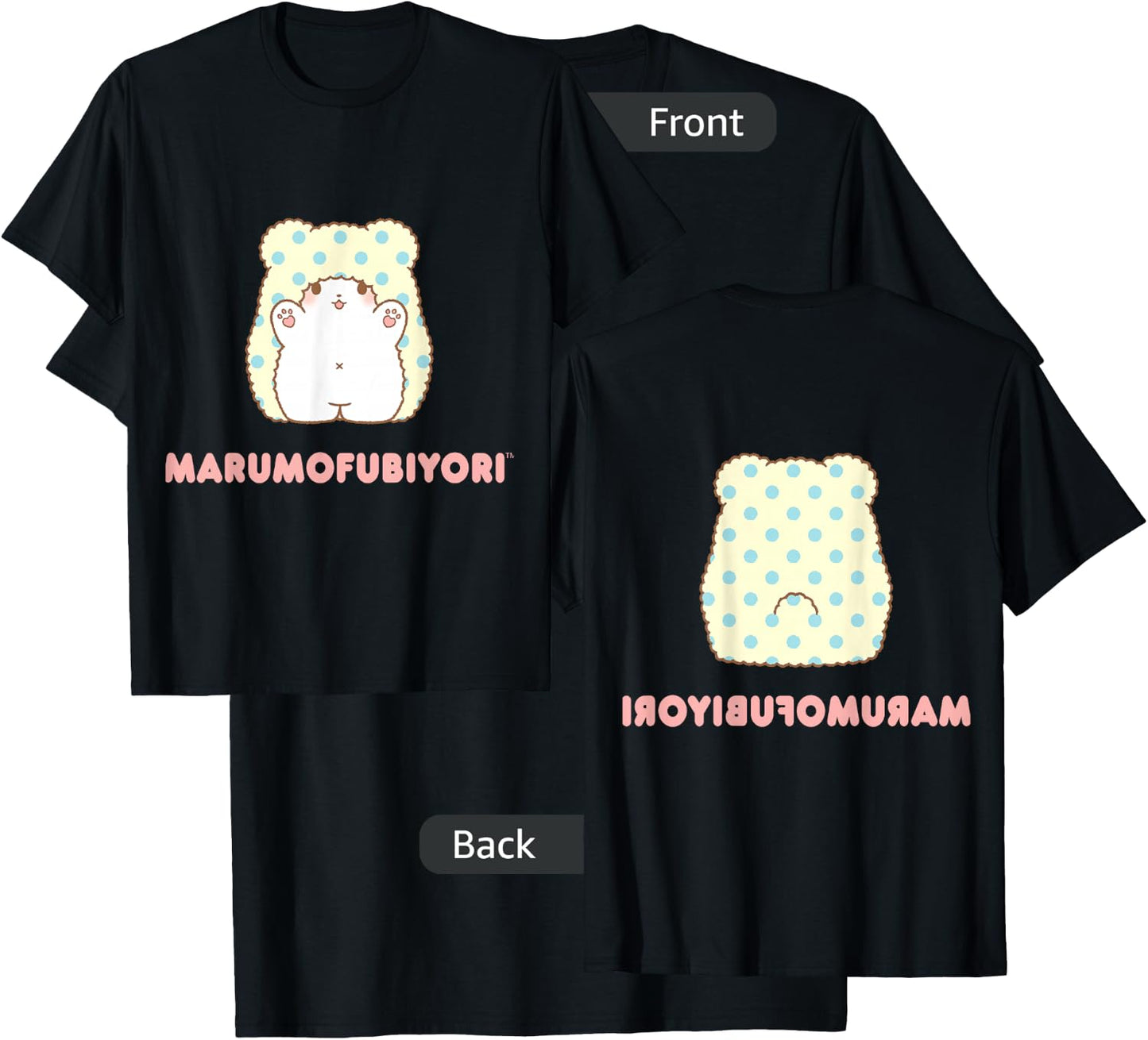 Marumofubiyori Character Front and Back T-Shirt - T-Shirt | Black