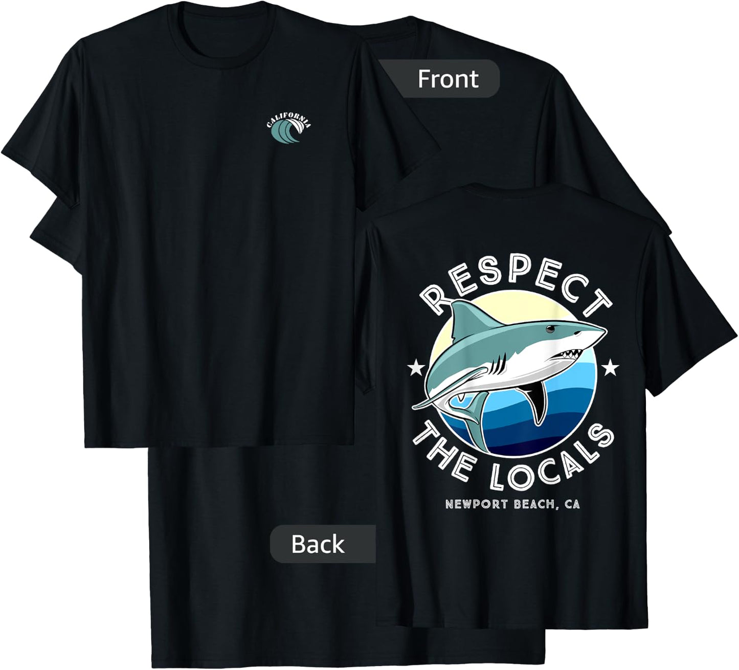 Newport Beach California - Respect the Locals Shark Women Kids T-Shirt - T-Shirt | Black