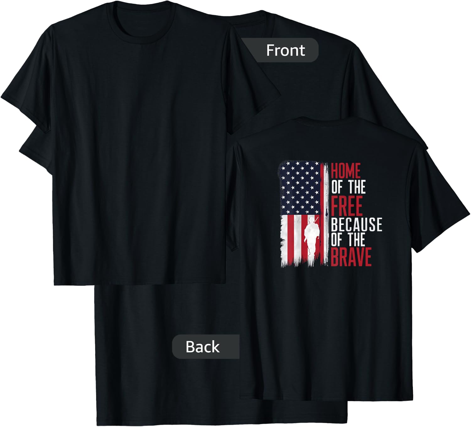 Home Of The Free Because Of The Brave Veterans Print On Back T-Shirt - T-Shirt | Black