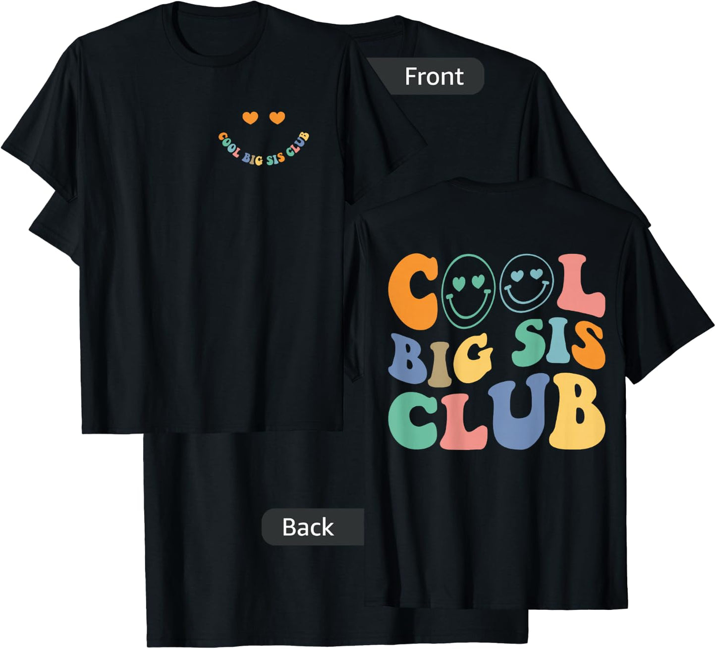 Cool Big Sis Club Funny Sister Saying Retro Groovy Women T-Shirt - T-Shirt | Black