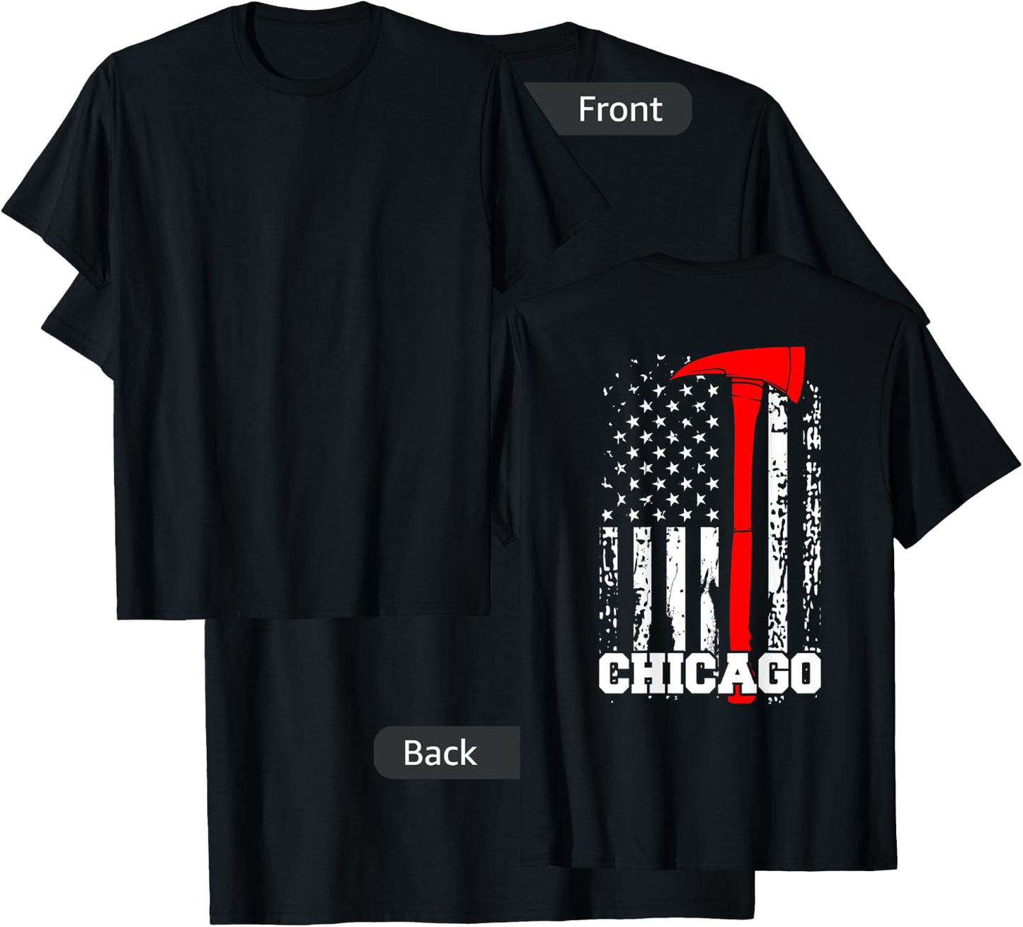 Chicago Firefighter Shirt Fireman American Flag Gift T-Shirt - T-Shirt | Black