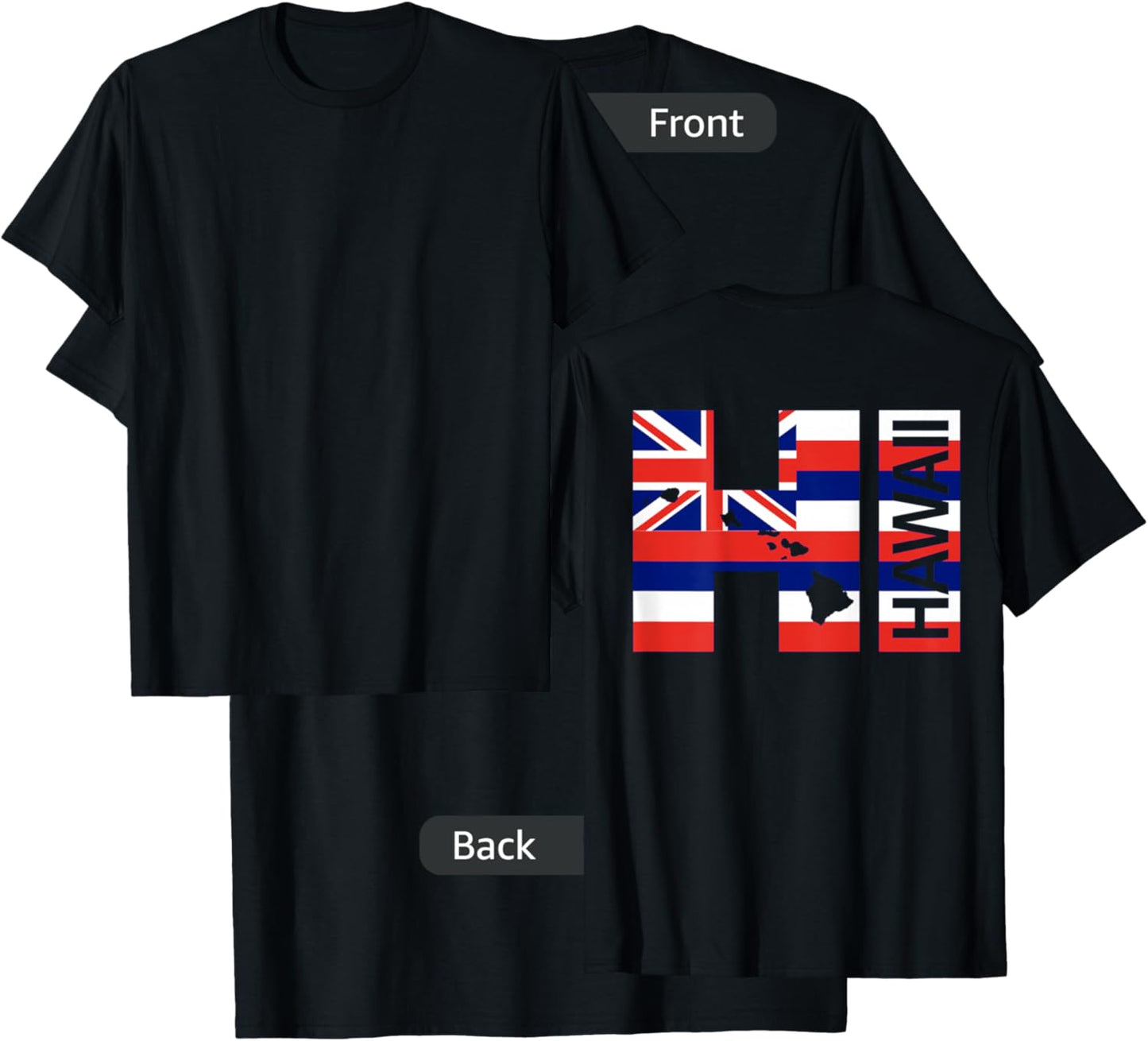 HI Hawaii Islands Hawaiian Flag Beach (On Back) T-Shirt - T-Shirt | Black