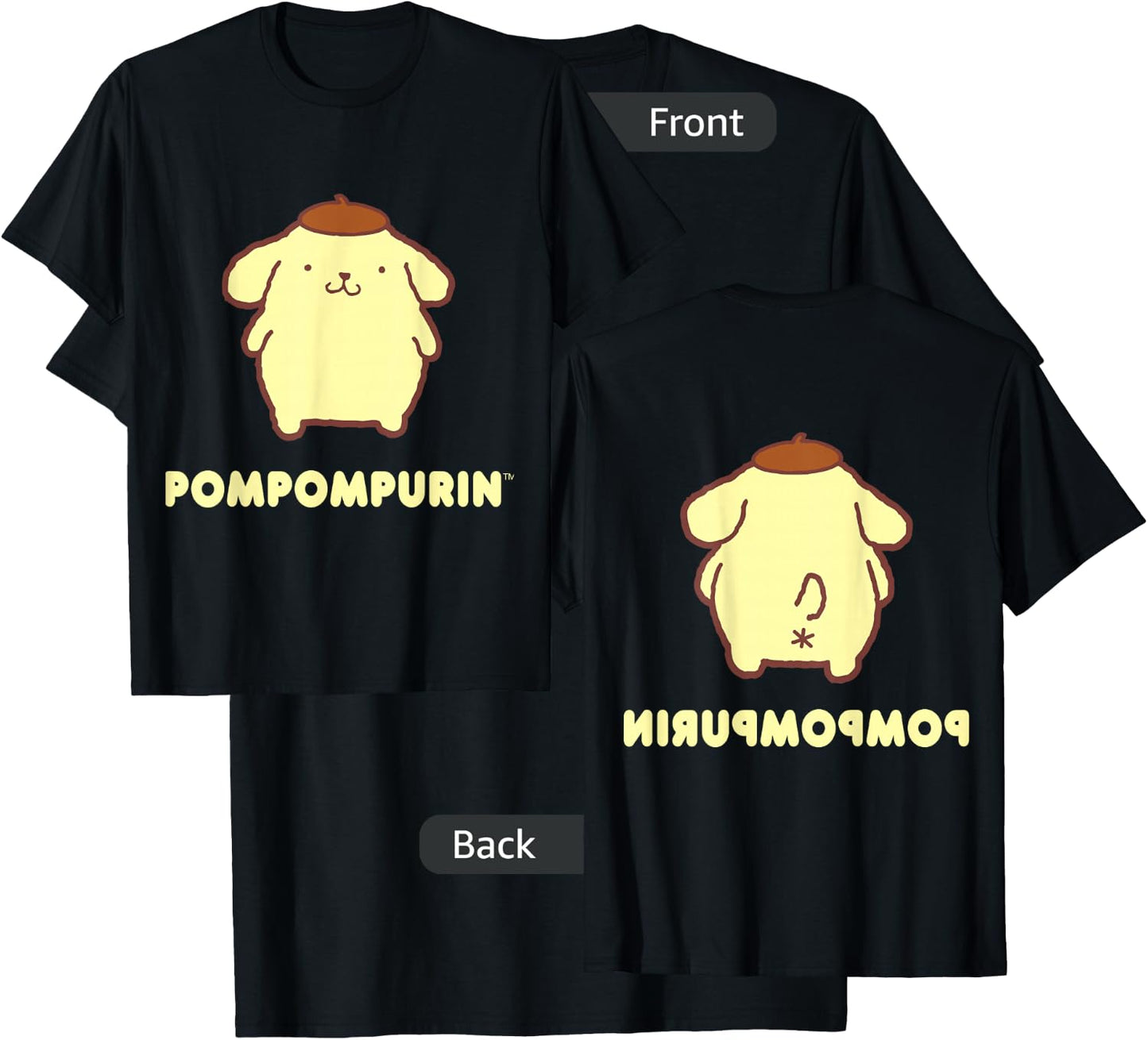 Pompompurin Character Front and Back Small T-Shirt - T-Shirt | Black
