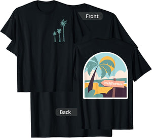 California Palm Trees Front / Back Graphic Print T-Shirt - T-Shirt | Black