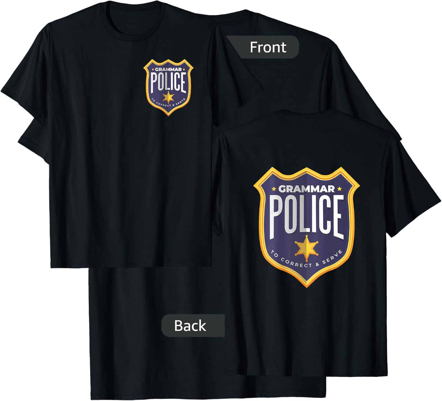 Grammar Police Halloween Cop Badge Costume Funny T-Shirt - T-Shirt | Black