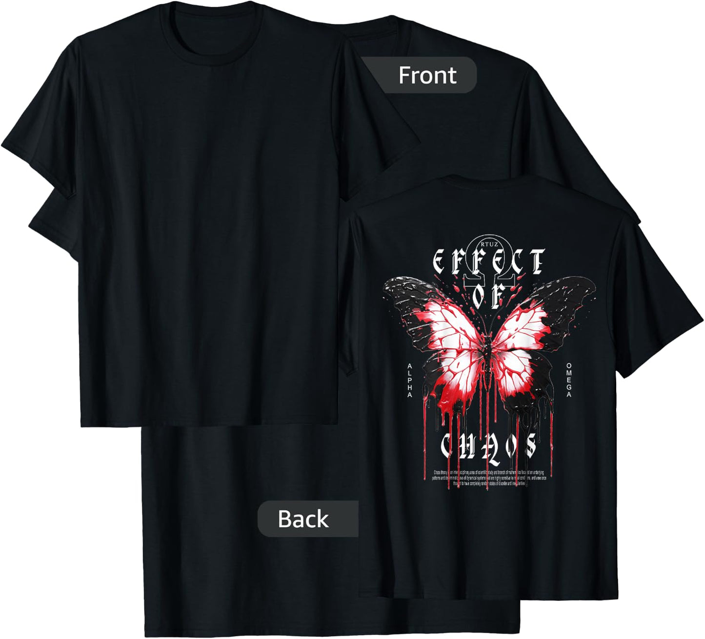 Y2K Back Print Streetwear Fashion Women Men Retro Butterfly T-Shirt - T-Shirt | Black