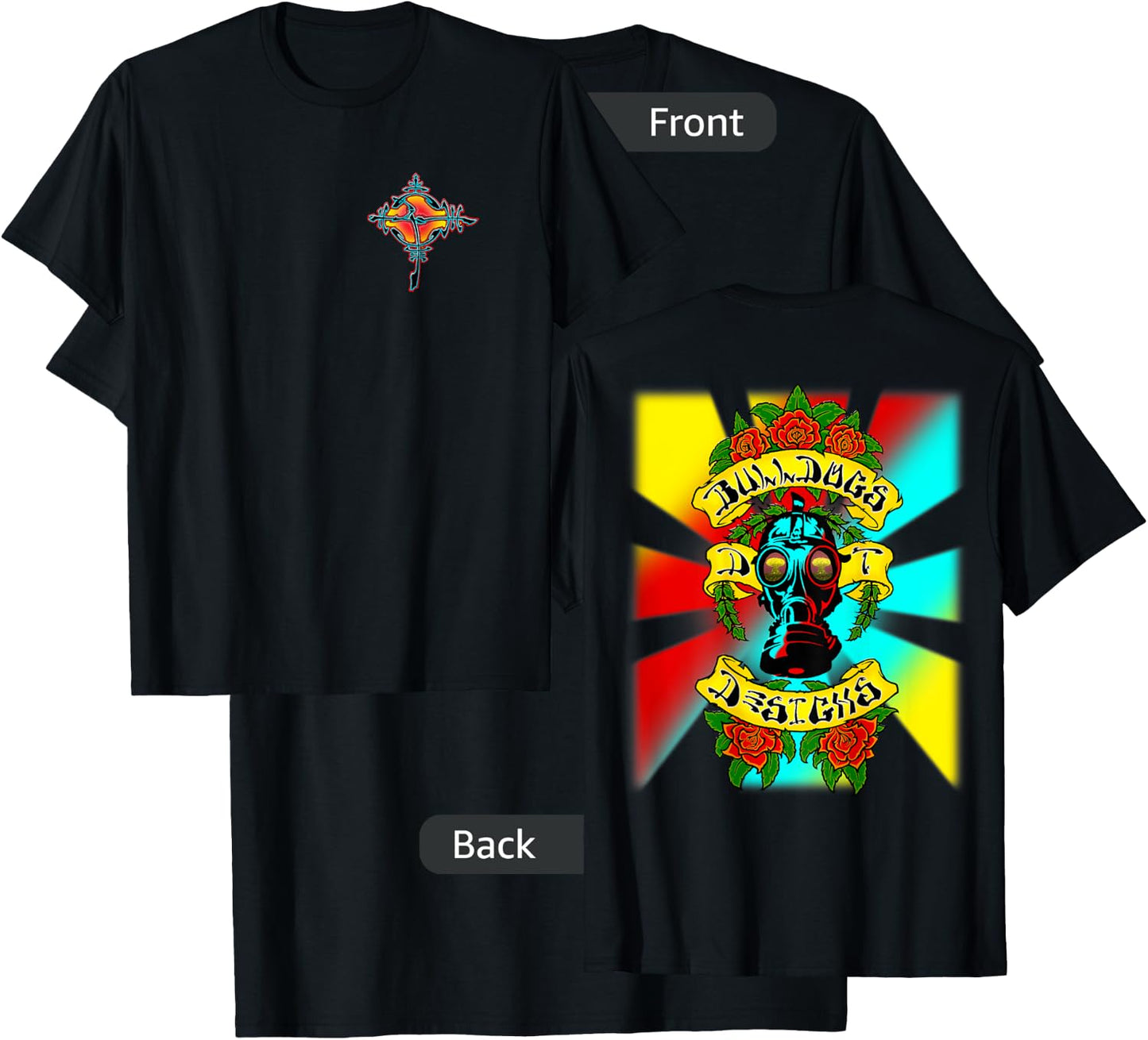 Bulldogs Designs DT Gas Head Roses Skateboard Design T-Shirt - T-Shirt | Black