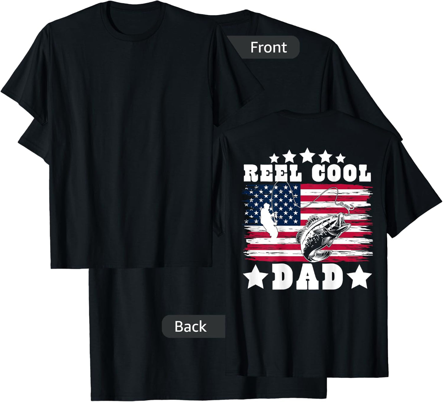 American Dad USA Fishing - Reel Cool Fishing Dad (on back) T-Shirt - T-Shirt | Black