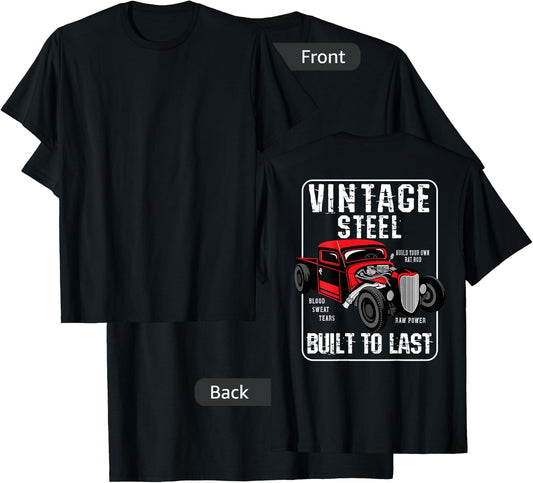 Vintage Hot Rod Built To Last (Print On Back) Rat Rod T-Shirt - T-Shirt | Black