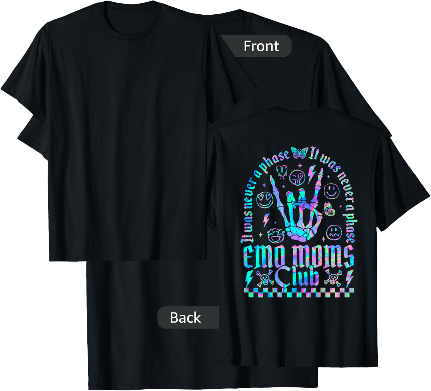 Emo Moms Club Skeleton Motherhood Funny Mama Rocking (back) T-Shirt - T-Shirt | Black
