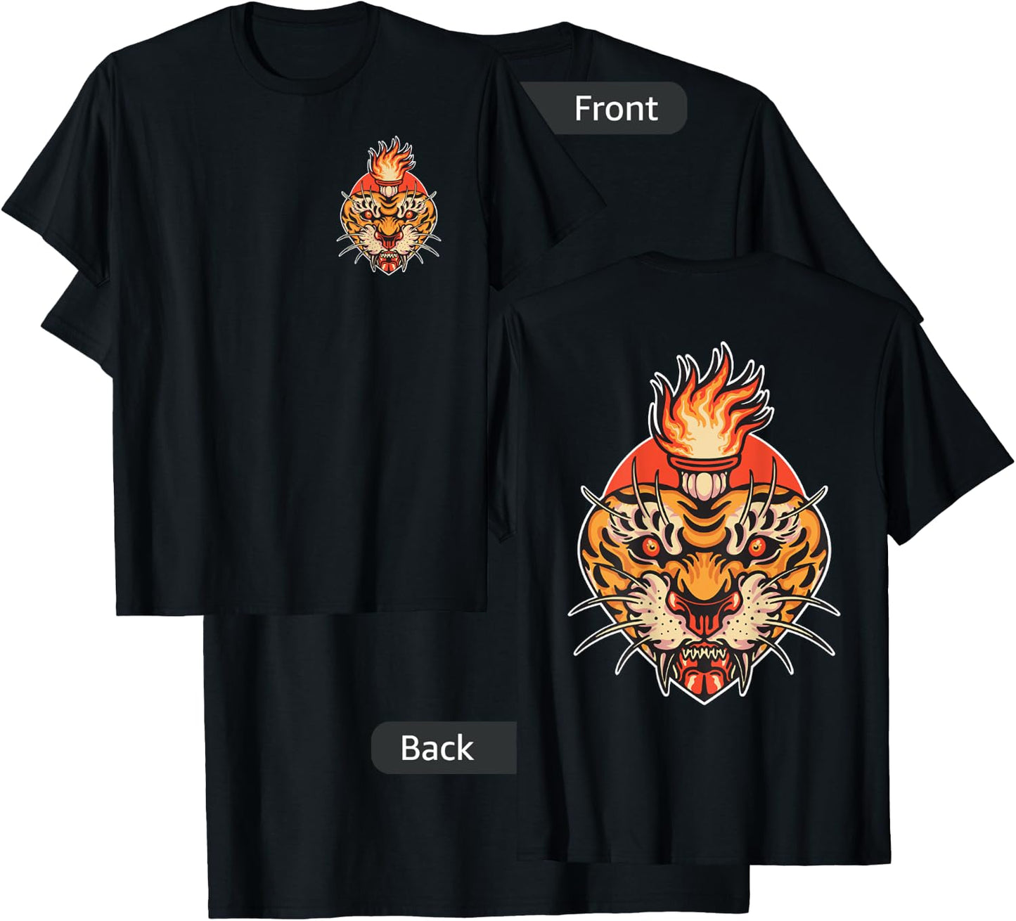 Sacred Heart Tiger American Traditional Tattoo Trendy Edgy T-Shirt - T-Shirt | Black
