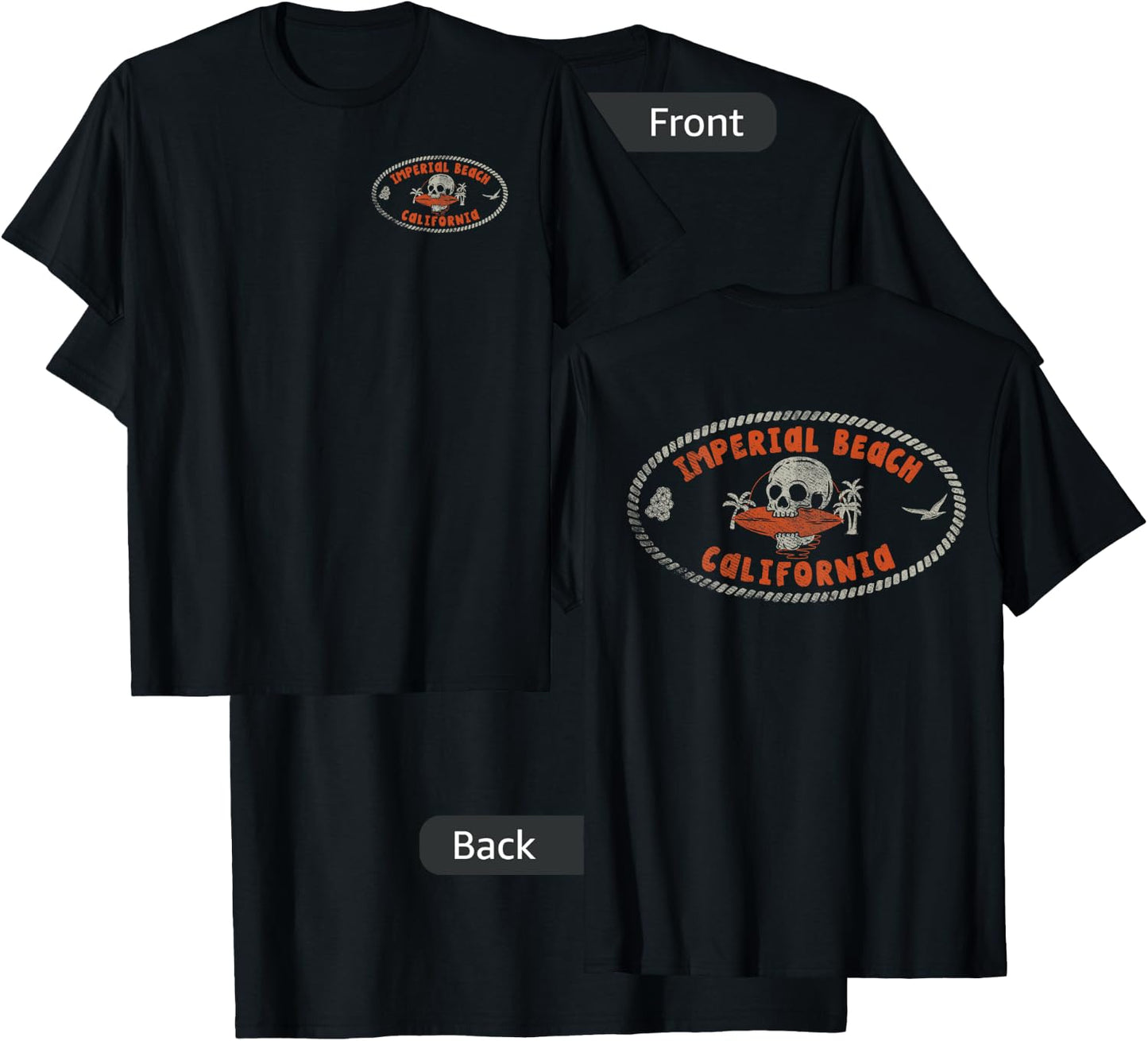 Imperial Beach California CA Retro Surfer Front & Back T-Shirt - T-Shirt | Black