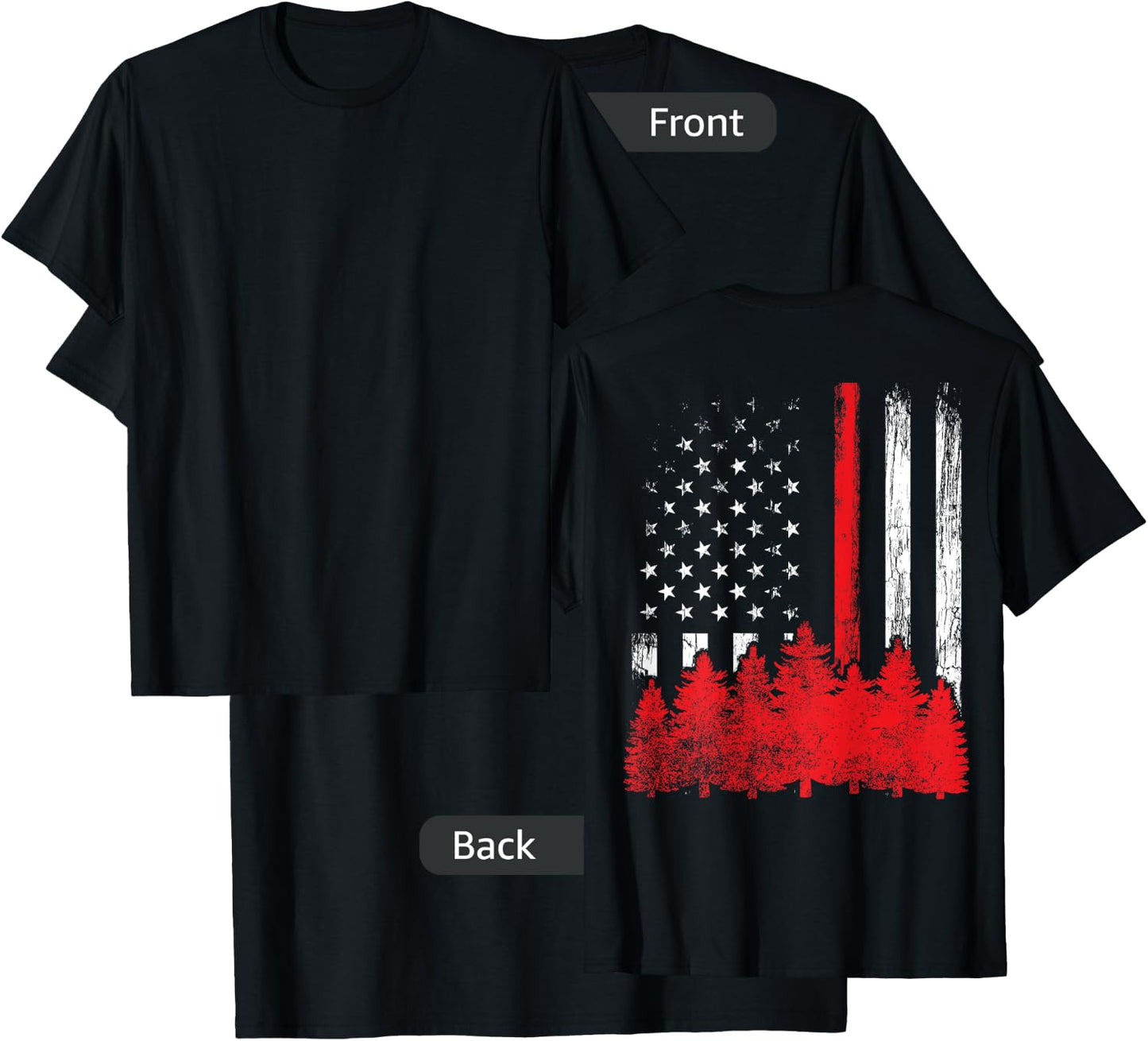 Thin Red Line American Flag Wildland Firefighter Shirts Gift T-Shirt - T-Shirt | Black