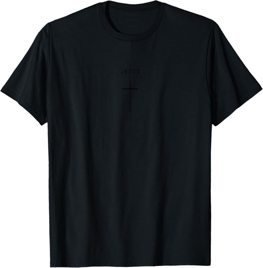 Jesus Cross - Minimalist Christian Jesus Christ , Small, Grey T-Shirt - T-Shirt | Black
