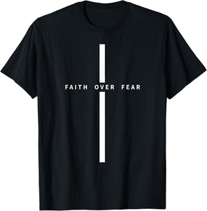 Faith Over Fear Christian Minimalist Jesus Christ Cross T-Shirt - T-Shirt | Black