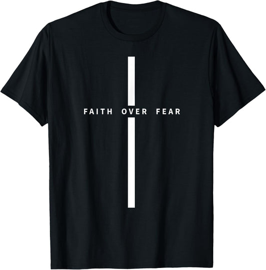 Faith Over Fear Christian Minimalist Jesus Christ Cross T-Shirt - T-Shirt | Black