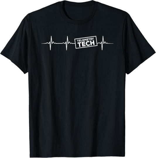 Telemetry Tech Heartbeat Outfit Cardiac Telemetry Technician , Small, Black T-Shirt - T-Shirt | Black
