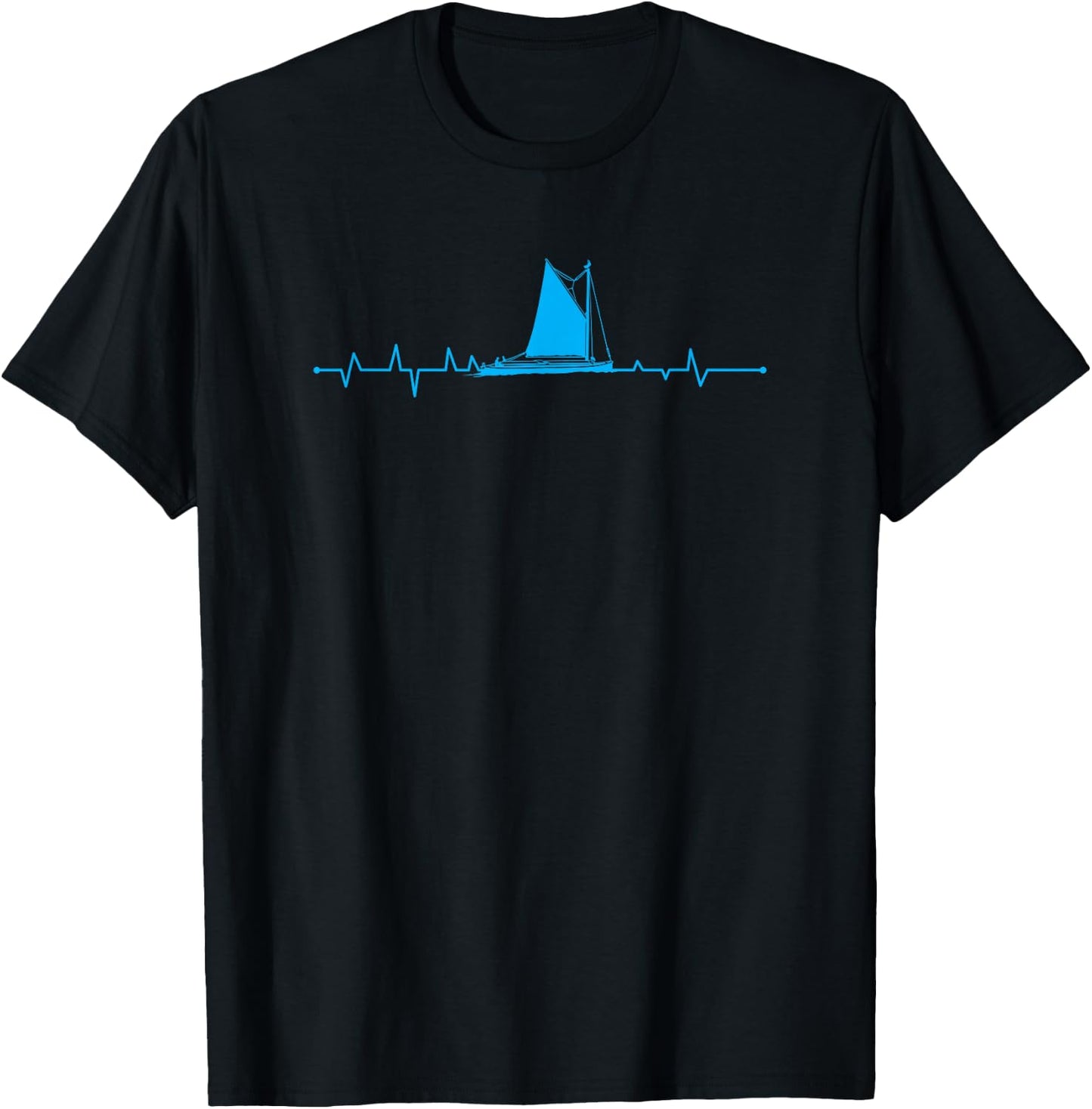 Sailboat Heartbeat Sailor Fishermen Boat Lover T-Shirt - T-Shirt | Black