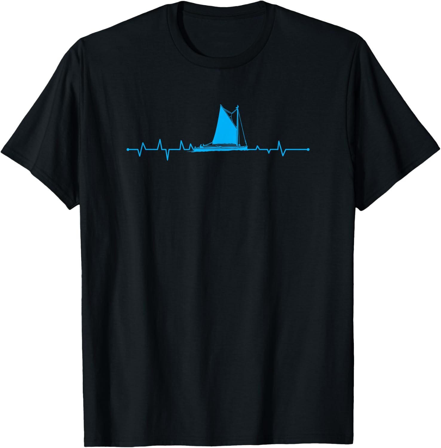 Sailboat Heartbeat Sailor Fishermen Boat Lover T-Shirt - T-Shirt | Black
