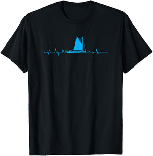 Sailboat Heartbeat Sailor Fishermen Boat Lover T-Shirt - T-Shirt | Black