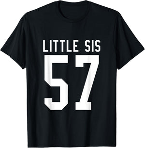 Number 57 Little Sis Biggest Fan Football Game Day Sister T-Shirt - T-Shirt | Black