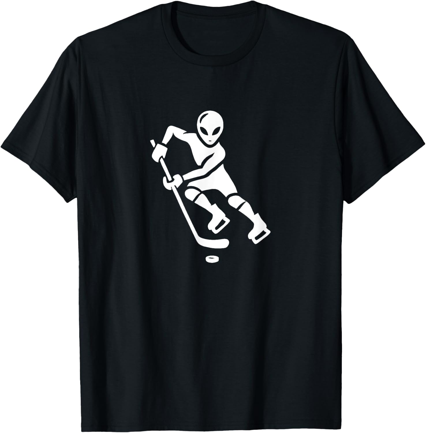 Alien Hockey Player Silhouette Minimalist Extraterrestial T-Shirt - T-Shirt | Black