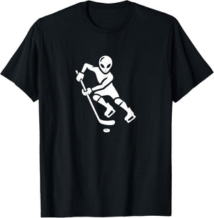 Alien Hockey Player Silhouette Minimalist Extraterrestial T-Shirt - T-Shirt | Black