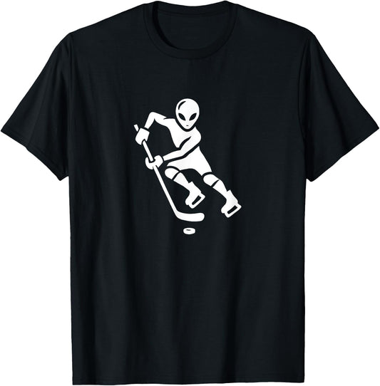 Alien Hockey Player Silhouette Minimalist Extraterrestial T-Shirt - T-Shirt | Black