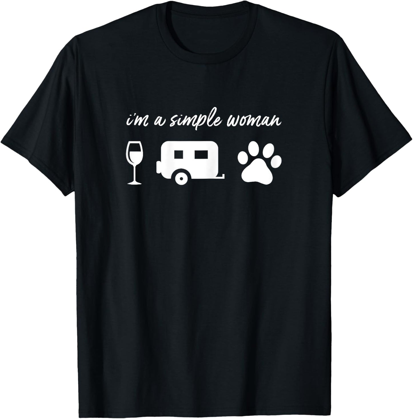 I'm A Simple Woman Wine Camping Dog Paw Shirt Funny Cute T-Shirt - T-Shirt | Black