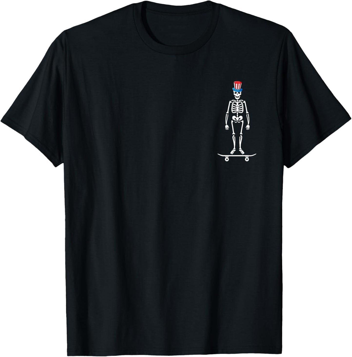 Skeleton Skateboard 4th Of July Funny US Flag Patriotic T-Shirt - T-Shirt | Black