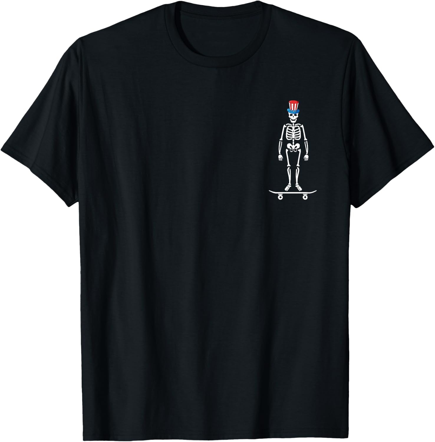 Skeleton Skateboard 4th Of July Funny US Flag Patriotic T-Shirt - T-Shirt | Black