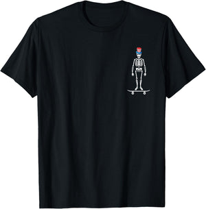 Skeleton Skateboard 4th Of July Funny US Flag Patriotic T-Shirt - T-Shirt | Black