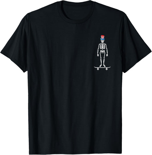 Skeleton Skateboard 4th Of July Funny US Flag Patriotic T-Shirt - T-Shirt | Black