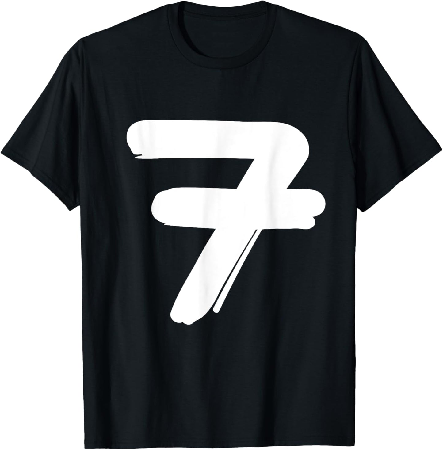 Number 7 in white large bold hand painted font style T-Shirt - T-Shirt | Black