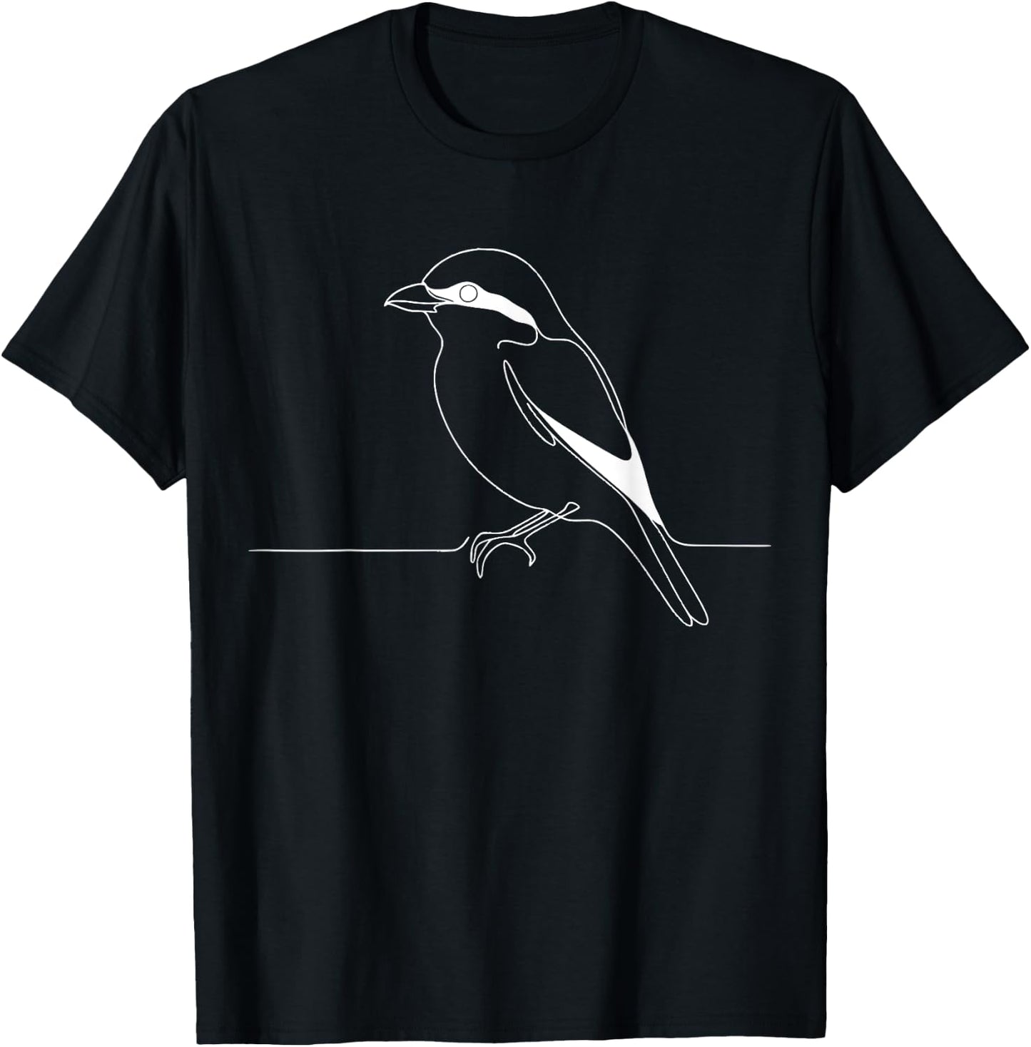 Line Art Bird & Ornithologist Loggerhead Shrike T-Shirt - T-Shirt | Black