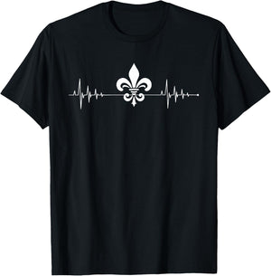 Love Louisiana Heartbeat FleurDeLis Acadian Heritage T-Shirt - T-Shirt | Black