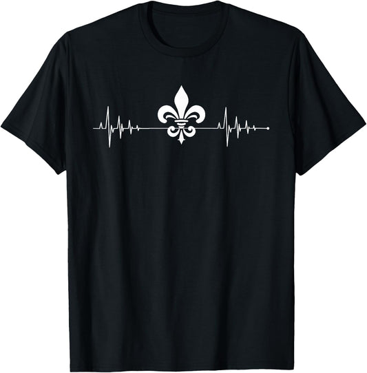Love Louisiana Heartbeat FleurDeLis Acadian Heritage T-Shirt - T-Shirt | Black